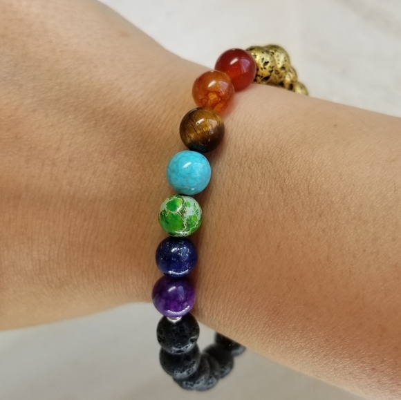 Black & Gold Yin & Yang 7 Chakra Healing Bracelet - Picture 10 of 10